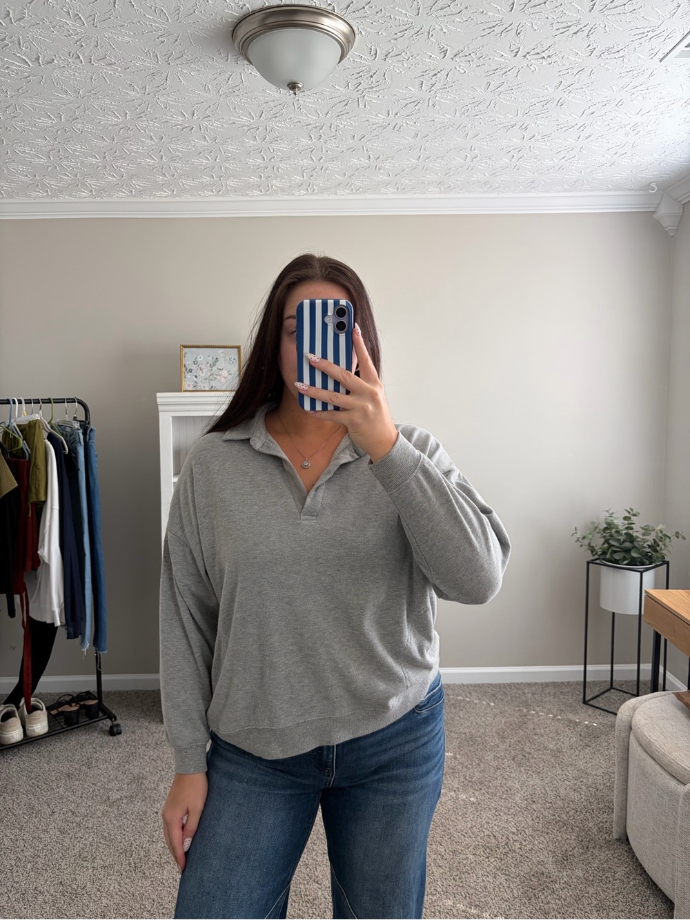 Heather Gray Collared Pullover Sweatshirt